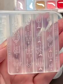 1pc Retro Luxurious Candlestick Candle Shadow Floral Bow Detailed 3D Silicone Nail Art Mold, Essential Tool For Nail Technicians - Clear - View 7