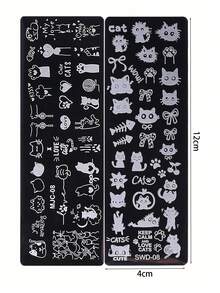 2Pcs Cute Cat Nail Stamping Plates Set, Stainless Steel Nail Art Template With Kitten Paw Fishbone Wool Ball Pattern, Sweet Cat Lover Style Stencil For DIY Manicure, Perfect For All Seasons Nail Designs, Nail Accessories Tools - Silver - View 11