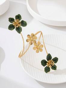 1 buah Gelang Manset Lengan Asimetris Bermotif Bunga Hijau Elegan dan Berlebihan, Cocok untuk Perjalanan, Liburan, Pesta, dan Kencan. - Dark Green - View 2
