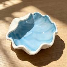 1个贝壳陶瓷皂碟，白蓝双色浴室托盘，波浪边装饰皂架，防水收纳碟，可放置肥皂、海绵和小物件，适用于浴室和厨房装饰 - 彩色 - 查看 8