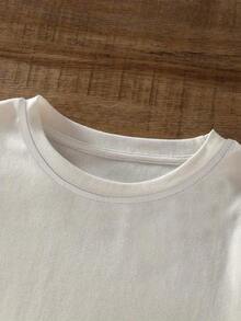 Camiseta de manga corta para mujer, de color albaricoque, con cuello redondo y estampado de gato y estrella, 100% algodón. - Blanco - Ver 4