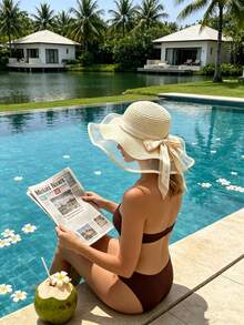 1 pièce Chapeau de soleil pliable élégant pour femme - Kaki, avec décoration de ruban de maille vintage, protection UV, convient pour les vacances d'été, les jours fériés, les festivals - Multicolore - Voir 4