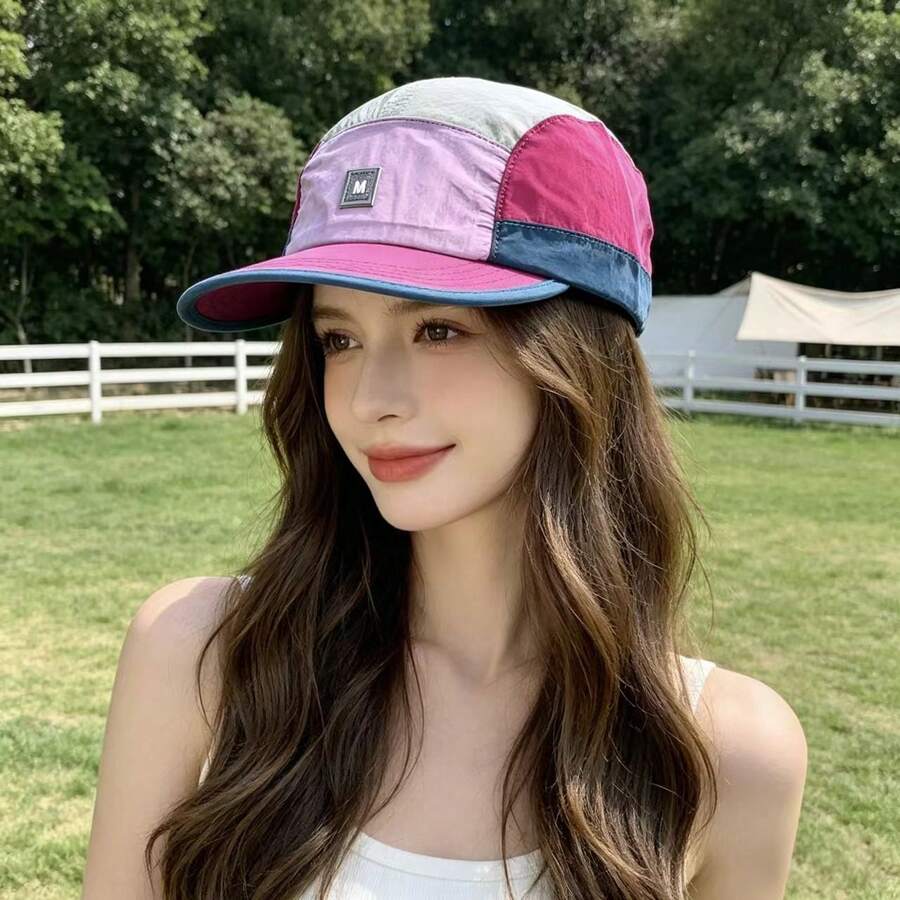 Gorra de béisbol de ala corta con bloques de color Dopamine, de secado rápido, para protección solar al aire libre, para pesca, vacaciones y festivales - A - Ver 1