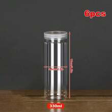 6pcs Transparent Plastic Jars With Screw Lids, 3 Sizes: 200ml/330ml/450ml, Cylindrical Clear Design, Food Storage Containers For Dry Goods, Pasta, Spices And Kitchen/Home Organization - Clear - View 12