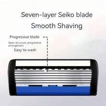 Stainless Steel Razor, Men's 6-Layer Blade Razor, Manual Shaver, Non-Slip Handle And Replacement Blades, Ideal For Daily Grooming, Providing A Smooth Shaving Experience, Perfect Gift Choice! - Multicolor - View 3