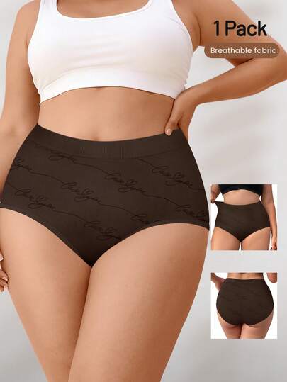 1pc Plus Size Women's Mid-Waist Printed Panties, Sexy Briefs, Soft & Breathable