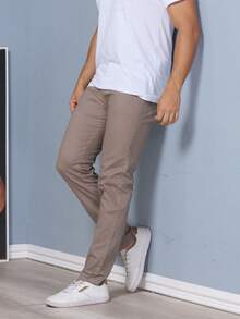 Men's Colored Slim Fit Twill Pants With Lycra - Top Line - Moca - Ver 2