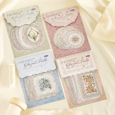 Bộ 20 miếng dán ren organza và hoa, dùng trang trí sổ lưu niệm, sổ kế hoạch, bình nước, quà tặng ngày lễ và sinh nhật.