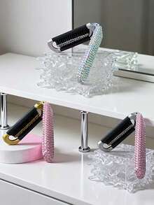 1pc Foldable Hair Brush With Rhinestone Design, Built-In Mirror, Nylon Bristles For Easy Use, ABS Plastic Handle For Portability, Suitable For Daily Care And Travel, Multiple Rhinestone Styles Available, Great Gift For Mother And Girlfriend On Holidays Like Valentine's Day And Mother's Day - Multicolor - View 3