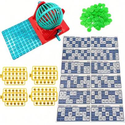 A Set Of BINGO Mini Hand-Crank Bingo Machine, With A Rotating Cage, Comes With 90 Balls And 12 Cards, Mini Lottery Game, Adult Game, Suitable For Parties And Family Gatherings, Interactive Weddings, Birthdays, And Party Supplies