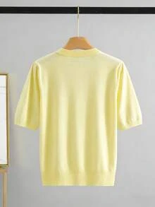 GIGOGOU 1XL-4XL 女款春夏短袖針織上衣，柔軟舒適開襟衫 黃色 - 黃色 - 查看 6