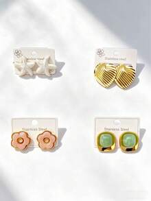 Hypoallergenic Stainless Steel Stud Earrings For Women, 18K Gold Plated Tarnish Free Waterproof Aesthetic Everyday Wear Jewelry Gift - Multicolor - View 13