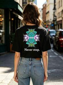 Camiseta de cuello en V para mujer, edición limitada de verano, personaliza tu diseño favorito, sube tu foto, cualquier foto puede ser, bienvenido a pedir en negro - Negro - Ver 3