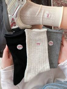 4 Pairs Women's Cute Polka Dot Ruffle Trim Comfortable Casual Mid-Calf Socks, White, Breathable And Soft, Suitable For School, Daily Wear, Random Color, Suitable For Spring, Summer, Autumn, Winter All Seasons - Multicolor - View 6