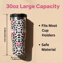 30Oz Stainless Steel Water Bottle With Straw For Sports, Travel, And School Sports Water Bottle, Keeps Water Warm For Over 24 Hours, Sealable, Portable, Flip Top, Ideal For Hot And Cold Beverages, Coffee, And Frozen Drinks - Họa tiết da báo 1 - Xem 5
