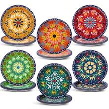 D48 Pcs Mexican Fiesta Party Plates Multicolor Handmade Style Paper Plates Cielito Lindo Party Decoration Talavera Fiesta Tableware Set For Taco Tuesday Dia De Los Muertos Birthday Wedding Baby Shower - 如圖所示 - 查看 1