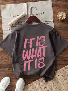 3 piezas Nuevas camisetas de manga corta de mujer con cuello redondo, de corte holgado y con diseño casual y lindo.Prendas de vestir de moda para uso diario y vacaciones.Nuevo conjunto de verano para mujer con estampado gráfico de 3 piezas, de cuello redondo.Adecuado para el Día de San Valentín, el regreso a la escuela, el Día del Maestro y otras festividades.Camisetas casuales de manga corta, suaves, holgadas y cómodas con estampado de letras para uso diario. - Rosa - Ver 11