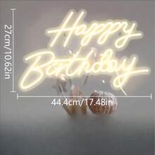 1个暖黄色手写“生日快乐”霓虹灯。生日派对气氛助推器。USB供电。适合生日派对装饰。氛围灯。送朋友的礼物。 - 彩色 - 查看 2
