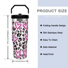 30Oz Stainless Steel Water Bottle With Straw For Sports, Travel, And School Sports Water Bottle, Keeps Water Warm For Over 24 Hours, Sealable, Portable, Flip Top, Ideal For Hot And Cold Beverages, Coffee, And Frozen Drinks - Họa tiết da báo 4 - Xem 9