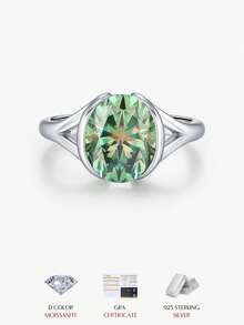 MODIAN 3CT Oval Green D Color Moissanite Ring 925 Sterling Silver Luxury Sparkling Jewelry Lab Diamond For Women Wedding Rings - Silver - View 1