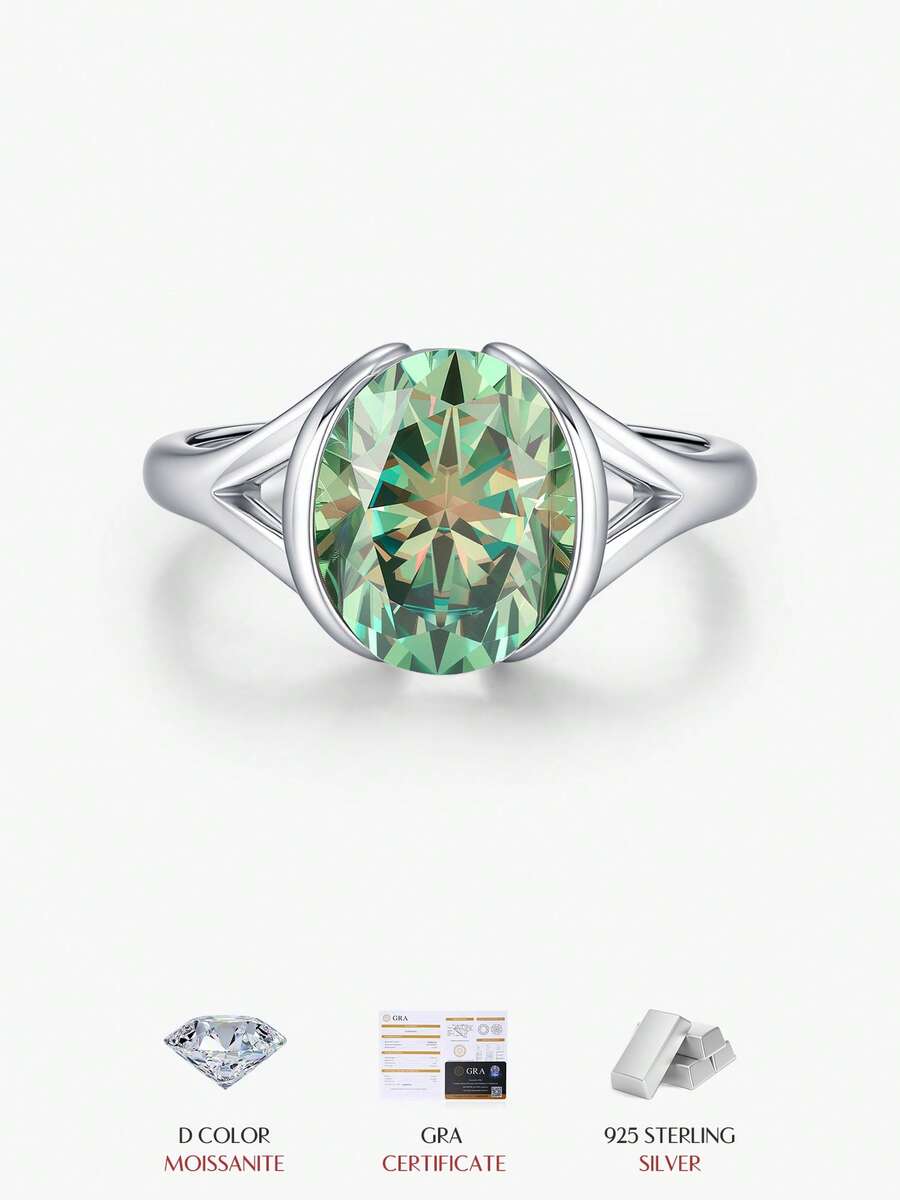 MODIAN 3CT Oval Green D Color Moissanite Ring 925 Sterling Silver Luxury Sparkling Jewelry Lab Diamond For Women Wedding Rings - Silver - View 1
