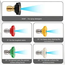 Garden Hose To Mini Power Washer Adapter-3/4 GHT To 1/4", Garden Hose Pressure Washer Attachment, Convert Water Hose To Power Washer Connector, Stainless Steel (Connector +5 Nozzle Set) - Silver - View 7