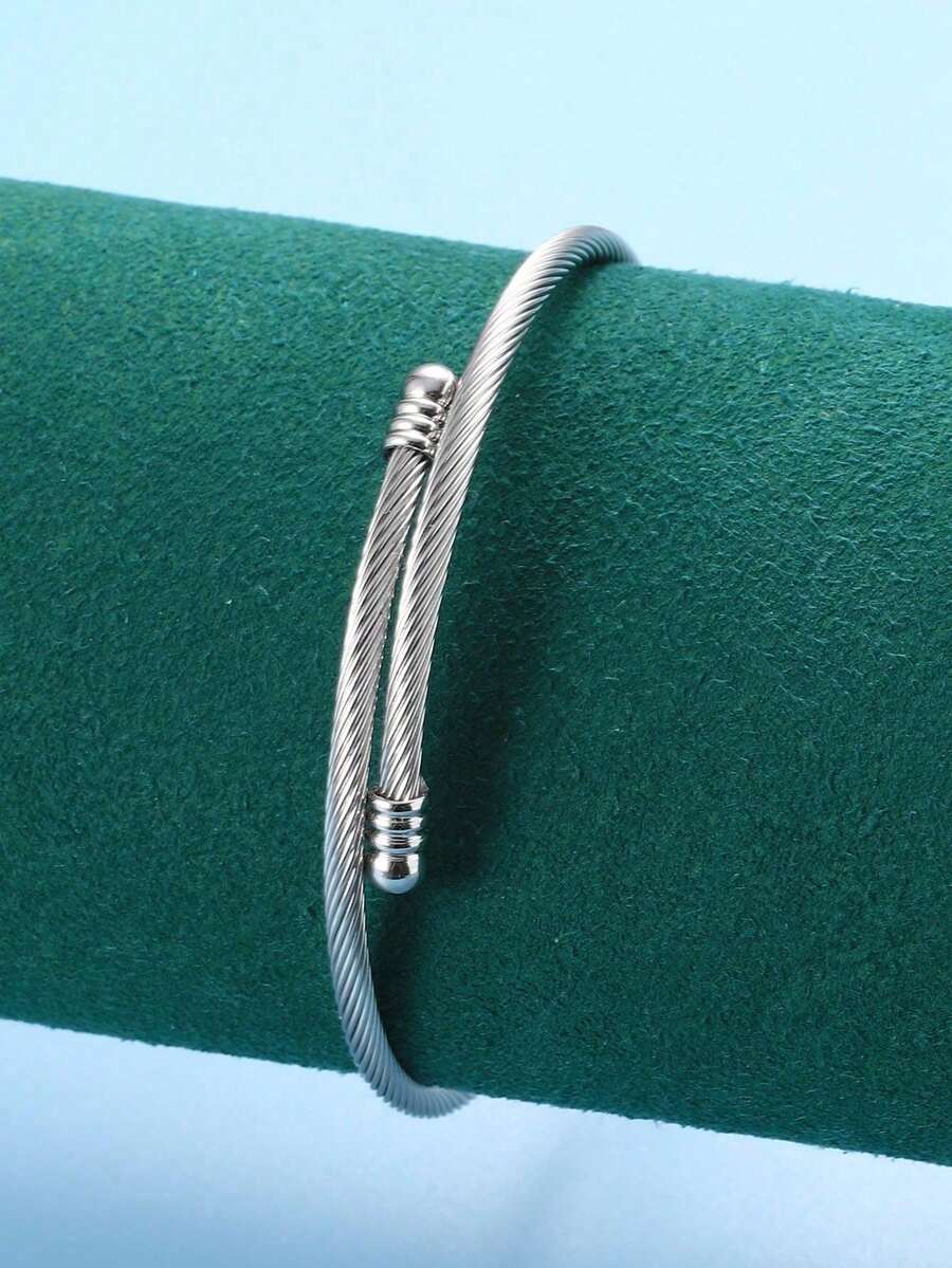 1pc Luxury Titanium Steel Open Bangle Bracelet, Versatile Fashion Accessory For Women - Silver - View 1