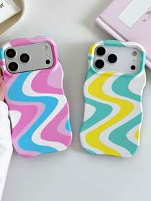 Ốp lưng điện thoại mùa hè họa tiết sóng nghệ thuật thời trang, ốp lưng sóng bất đối xứng, chất lượng cao, phù hợp với 17 Pro Max 16 15 14 13 12 11 Plus, ốp lưng chống rơi vỡ tối giản sáng tạo. - hồng và trắng - Xem 4