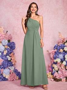 Eucalyptus Green Minimalist Sleeveless Bridesmaid Dress With Ruffle Details, Suitable For Vacation Wedding - Eucalyptus - View 4