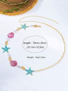 1件夸张性感优雅海星贝壳珍珠女士时尚腰链，适合海滩、派对、宴会和日常佩戴 - 彩色 - 查看 5