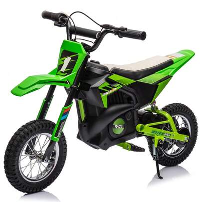 Soonbuy 24V Kids Ride On Electric Off-Road Motorcycle,250W Motor 13.6MPH Fast Speed Dirt Bike Motocross,Leather Seat,Twist Grip Throttle,Metal Suspension,Air-Filled Tires For Kids Riding Toy