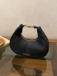 New Solid Color Textured Crescent Underarm Bag, Letter Print With Metal Buckle Hardware, Minimalist Daily Commute Small Bag, Suitable For Shopping, Work, And Everyday Outfits. - Multicolor - View 12