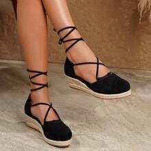 Women's Elegant Strap Buckle Wedge Platform Casual Shoes, Suitable For All Seasons - Black - View 8