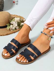 Ximi Ruo Women's Casual Flat Woven Roman Sandals, Suitable For Spring, Summer, Outdoor, Beach, Apartment, Dress Matching, Fashion Slip-On Slippers - Navy Blue - View 4