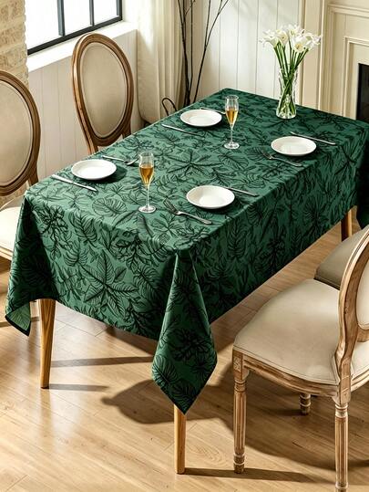 1pc Tropical Plant Print Tablecloth, Polyester Fiber, Washable & Durable, Natural Botanical Design, Suitable For Dining Room, Living Room, Multi-Size Options, Elevates Home Decor