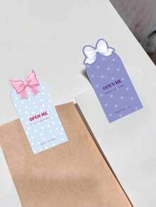 50pcs Cute Pink Bow Stickers, Suitable For Gift Wrapping And Decoration, Perfect Fit For Gift Boxes, Disposable Paper Stickers, Suitable For Small Businesses, Wedding Gift Wrapping, Commercial Use, Simple Design Adhesive Seal Stickers - Multicolor - View 3