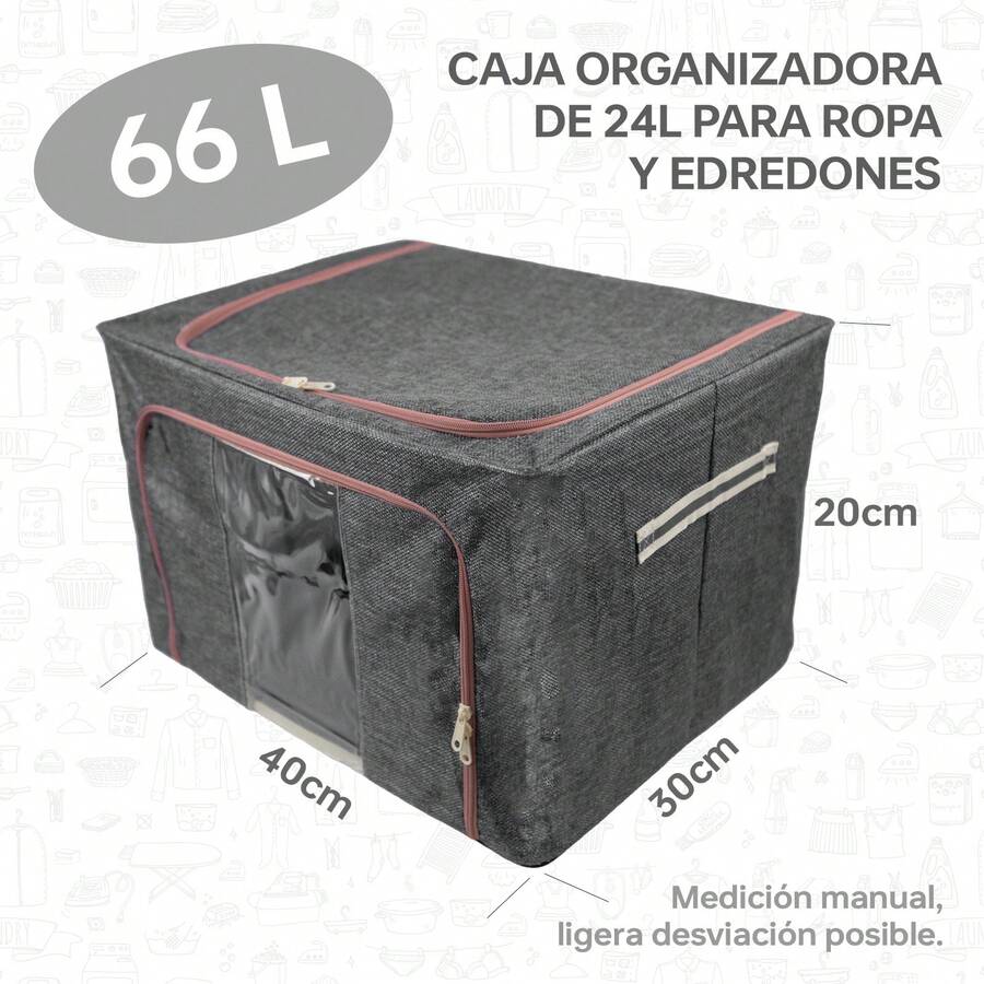 Contenedor De Almacenamiento De Ropa 66L Plegable, Contenedor De Mantas Con Ventana Transparente Y Marco De Acero, Organizador De Tela Con Cremallera Suave Y Asa Lateral, Organización Para Closet Hogar Y Espacios Reducidos - 66L Gris - Ver 1