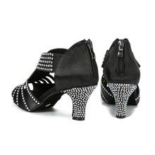 1 Pair Black Satin Rhinestone Decorated Comfortable 6CM High Heel Latin Dance Shoes, Suitable For Rumba, Cha Cha - Black - View 8