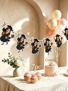 OBOVAY 7/14/21 piezas Pancartas personalizadas de fotos de graduación, banderas con caras de graduados divertidas, decoraciones de fiesta de graduados de dibujos animados personalizadas, adecuadas para ceremonia de graduación, telón de fondo, cabina fotográfica, perfectas para graduados de escuela secundaria/universidad - Negro - Ver 8