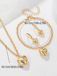 Bộ 4 món mặt dây chuyền hình trái tim, gồm dây chuyền, bông tai và vòng tay, thích hợp cho thanh thiếu niên, đeo hàng ngày, các dịp lễ hội, làm quà tặng cho người lớn, mùa tựu trường. - Nhiều màu - Xem 4