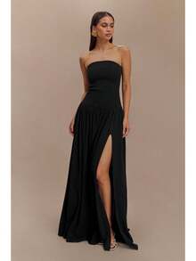 Women's Strapless Maxi Dress Smocked Tube Top Flowy Elegant Summer Beach Dress - 黃色 - 查看 7
