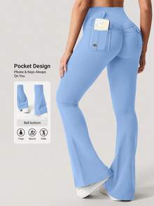 VOYJOY Flare Leggings With Pockets For Women Brittany Leggings Workout Leggings For Women Butt Lifting Gym Yoga Leggings Y2K Summer Leggings For Women - xanh nhạt - Xem 1