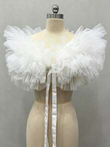 Accesorio de chal corto blanco de tulle esponjoso negro para novia y boda - Multicolor - Ver 3