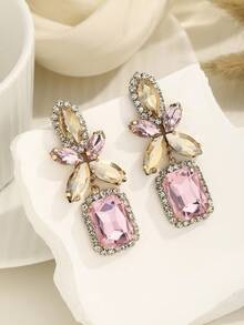 1 Đôi bông tai nữ bằng đồng đính đá Cubic Zirconia hình vuông và oval kiểu dáng hình học thanh lịch. - Nhiều màu - Xem 2