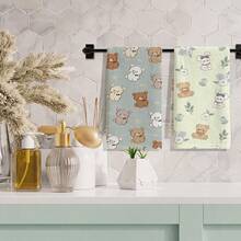 1pc/2pcs/4pcs Cute Multi-Color Bear Print Kitchen Towels, Super Soft, Quick Dry And Absorbent, Cartoon Bow Pattern Design, Sweet Kawaii Style, Machine Washable, Suitable For Restaurant Or Kitchen Decor, Daily Hand Towels - Multicolor - View 1