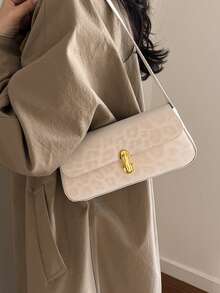Retro Patchwork Leopard Print Elegant Underarm Shoulder Bag, Leopard Print Ladies Handbag, Leopard Print - Beige - View 4
