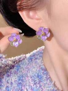 Bông tai thiết kế hình cánh hoa, bông tai thanh lịch độc đáo, bông tai phong cách Mori đa năng dành cho nữ. - Bông tai hình hoa - Xem 8