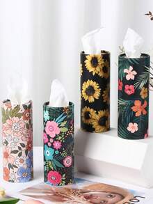 4pcs/1pc Car Tissue Box, Compact Round Car Paper Towel Holder, Floral Pattern, Easy To Use Car Tissue Dispenser - Multicolor - View 10