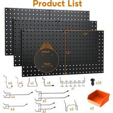 Peg Board, 70PCS Heavy Duty Metal Pegboard With Hooks, 6 Pack Black Peg Board Panels, 50lbs Load Capacity Each, Pegboard Wall Organizer For Garage, Workshop, Craft Rooms Total 24" X 36" - Black - View 3