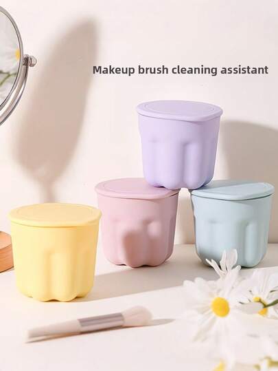 1 pieza Limpiador de brochas de maquillaje, Taza de lavado, Alfombrilla de limpieza, Herramienta de limpieza, Estante de secado para brochas de maquillaje